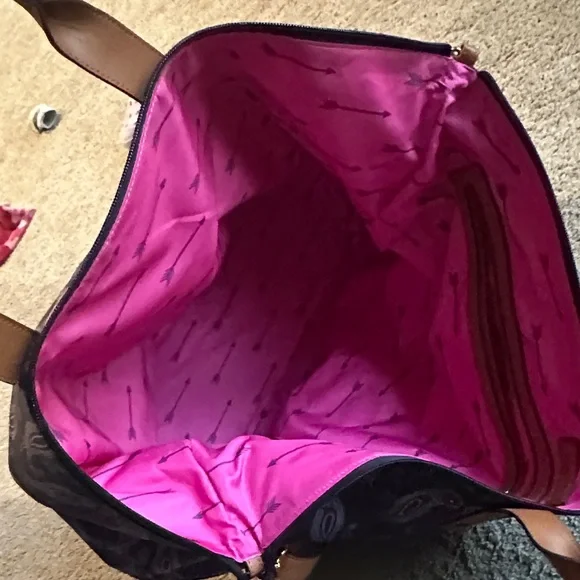 Stella & Dot getaway weekender set Navy Paisley Travel Bag with Brown Trim - Picture 3 of 11